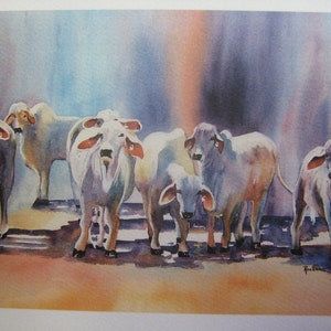 Cows, Brahman, Bulls Texas Longhorn 2 Note Cards, 5 x 7, jewel tone, Brahman art, Cow art, bull art, watercolorsNmore image 2