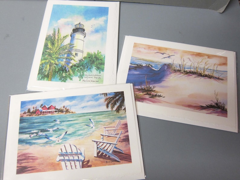3 Ocean 5 x 7 note cards, Ocean View, Beach, Sea Gulls, Key West Lighthouse RTobaison Florida Art print, Sea Breeze, Island image 6