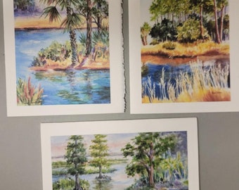 Old Florida set of 3 - 5 x 7 Note Art Cards @RTobaison #watercolorsNmore greeting Florida Landscape Tropical