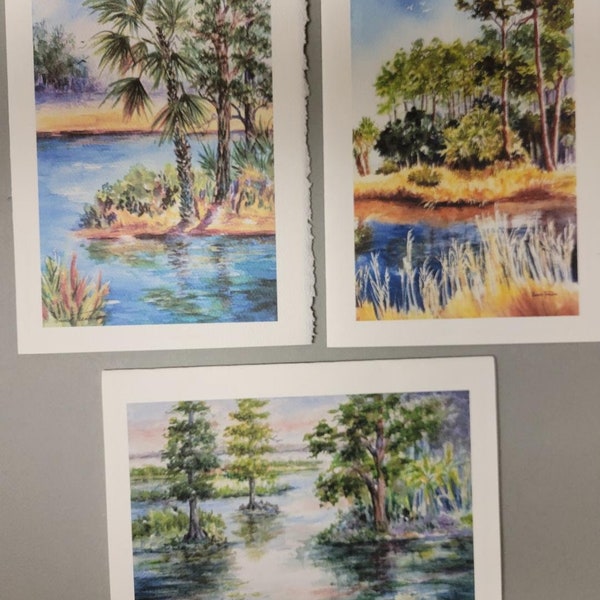 Old Florida set of 3 - 5 x 7 Note Art Cards @RTobaison #watercolorsNmore greeting Florida Landscape Tropical