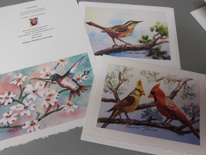 Hummingbirds, Cardinals & Carolina Wren Variety 3 set 5 x 7 note cards RTobaison WatercolorsNmore, song birds image 6