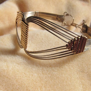 Grecian, Egyptian Bold statement .925 SS and 14K gold Filled wire wrap bracelet cuff bangle image 3