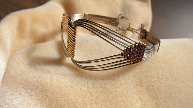 Grecian, Egyptian Bold statement .925 SS and 14K gold Filled wire wrap bracelet cuff bangle image 3