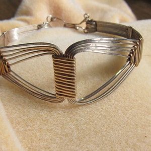 Grecian, Egyptian Bold statement .925 SS and 14K gold Filled wire wrap bracelet cuff bangle image 1