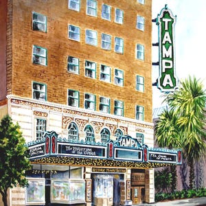 Historical Tampa Theatre in Tampa Florida 5 x 7 note card by @RTobaison watercolorsNmore