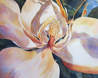 Magnolia - Golden Glow, acuarela Impresión de acuarela de 8 x 11 o 11 x 15 pulgadas por @RTobaison #WatercolorsMmore