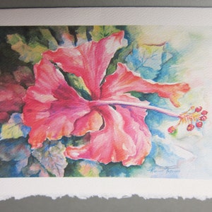 Hibiscus and Hot Lilies 5 x 7 Note Card Art Greeting cards Blank watercolor print art cards image 3