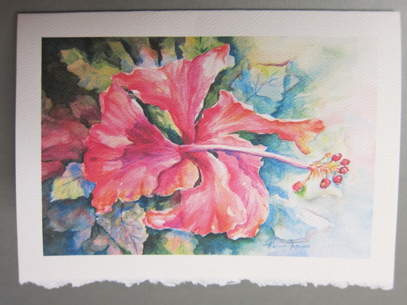 Hibiscus and Hot Lilies 5 x 7 Note Card Art Greeting cards Blank watercolor print art cards image 3