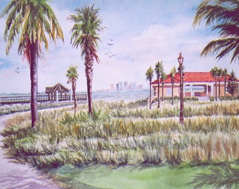 MacDill Pier n Pavilion 12x18or 11x16 Art Print Bayshore Blvd Tampa Fl @RTobaison #WatercolorsNmore