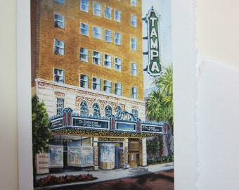 Historical Tampa Theatre in Tampa Florida 5 x 7 note card by watercolorsNmore