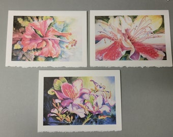 Orchid, Azaleas, hibiscus 3 - 5 x 7, Note Art Cards, watercolor print, Florida Florida @RTobaison WatercolorsNmore