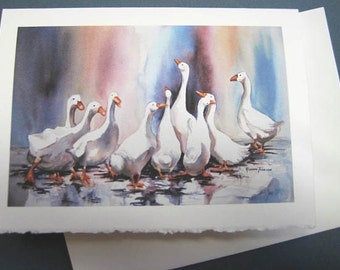 Ducks Geese Splashy Ducks 5 x7 Note Card, Greating Card, Purple, Jewel Tones, Rain