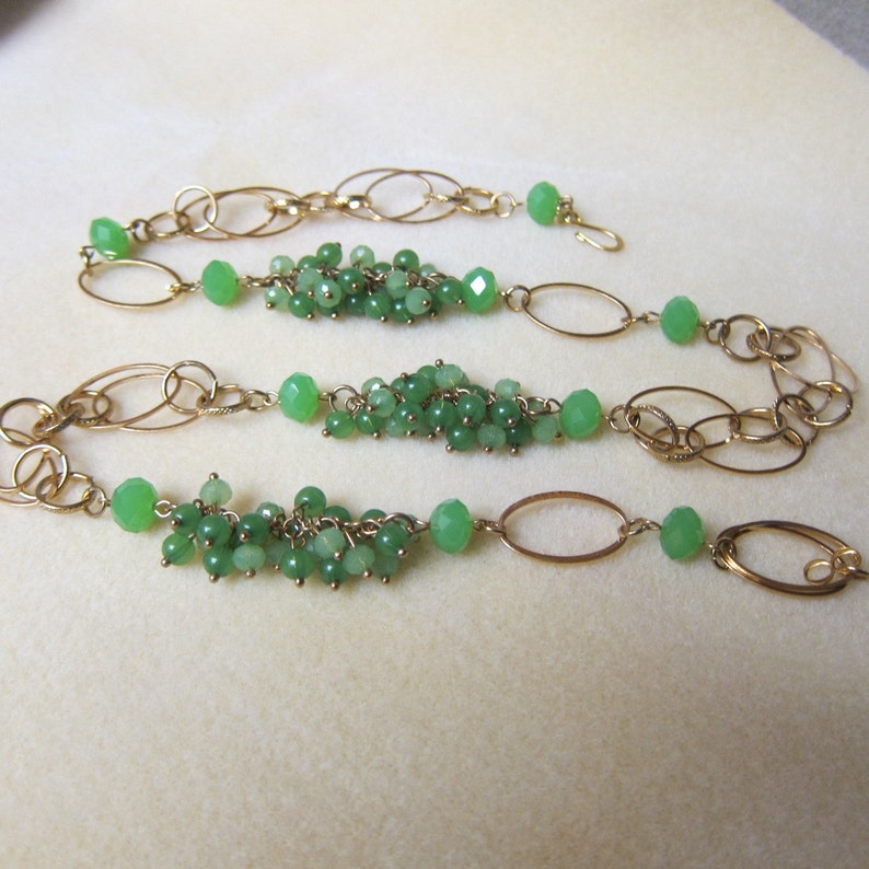 Beautiful Jade Cluster beads Long chain link necklace 27 inches long RTobaison watercolorsNmore image 3