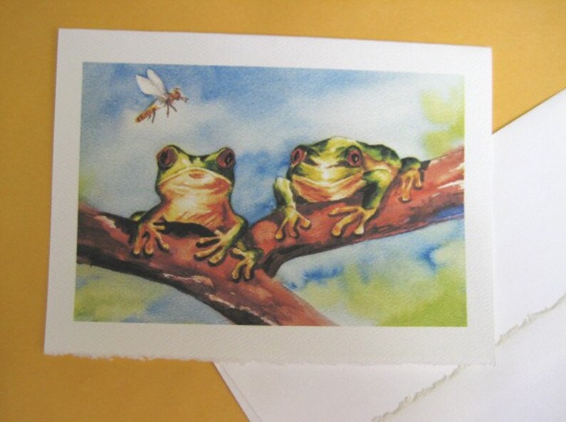 Frog Print Red Eye Tree Frog Note Card 5 X 7 Green Dragonfly - Etsy