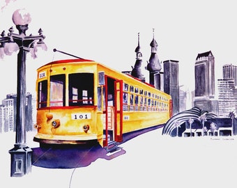 Tampa Landmarks Collage Trolley, University of Tampa, Fl Aquarium 9.5 x 14 Fine Art Print Roxanne Tobaison Ybor City