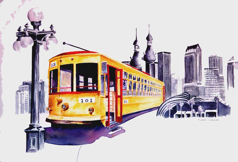 Tampa Landmarks Collage Trolley, University of Tampa, Fl Aquarium 9.5 x 14 Fine Art Print Roxanne Tobaison Ybor City image 1