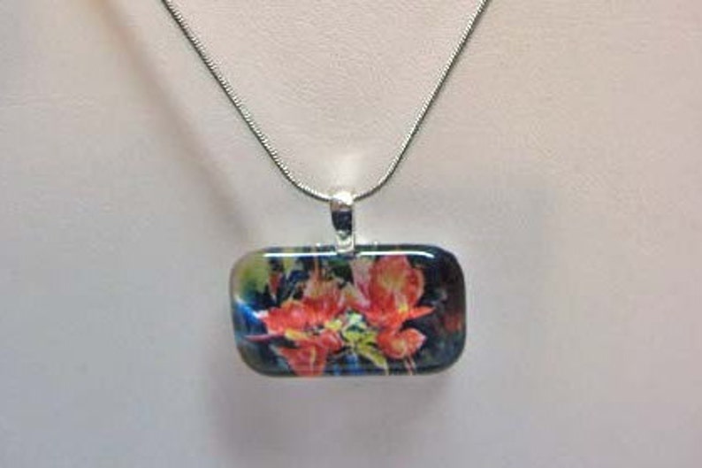 Bougainvilleas glass tile Pendant necklace watercolor print image 0