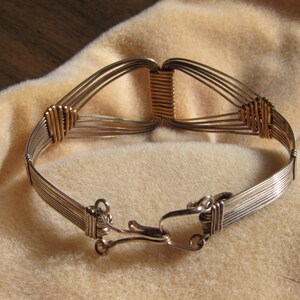 Grecian, Egyptian Bold statement .925 SS and 14K gold Filled wire wrap bracelet cuff bangle image 5