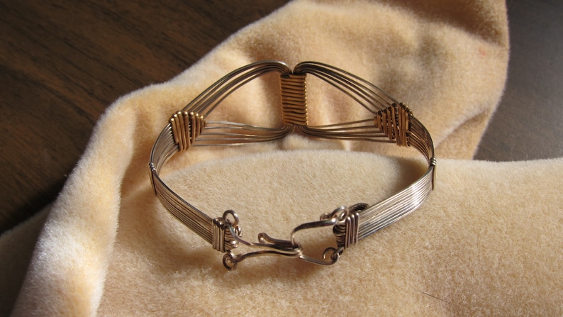 Grecian, Egyptian Bold statement .925 SS and 14K gold Filled wire wrap bracelet cuff bangle image 5
