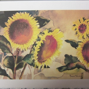 3 Fall Autumn Sunflowers Magnolia Japanese Plums, Loquats Note Card 5 x 7 blank watercolor print Yellow image 4