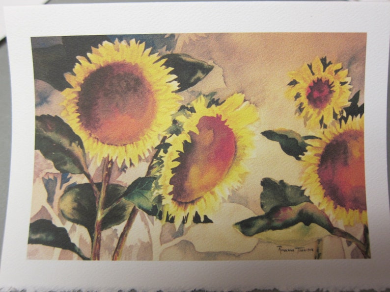 3 Fall Autumn Sunflowers Magnolia Japanese Plums, Loquats Note Card 5 x 7 blank watercolor print Yellow image 4