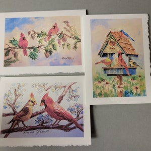 Cardinal Variety 5x7 note Art card watercolor print Birdhouse Songbirds @RTobaison #watercolorsnmore