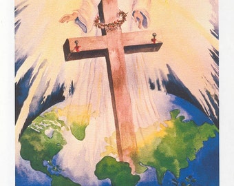 Christian Art 8 x 10 watercolor print, God So Love the World, God, Jesus Christ, John 3:16, World