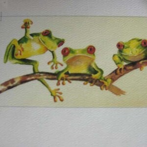 Tree Frogs, red eyed art 5 x 7 Note Cards set of 3, rain forest whimsy greeting cards, green Bild 4