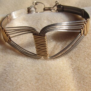 Grecian, Egyptian Bold statement .925 SS and 14K gold Filled wire wrap bracelet cuff bangle image 2