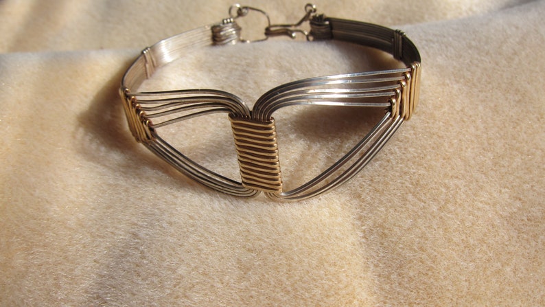 Grecian, Egyptian Bold statement .925 SS and 14K gold Filled wire wrap bracelet cuff bangle image 2
