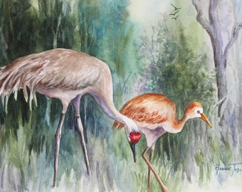 Sandhill Cranes 11/15 or 11/14, Watercolor, 4 choices, U pick 1, Florida Birds shorebirds @RTobaison #WatercolorsNmore