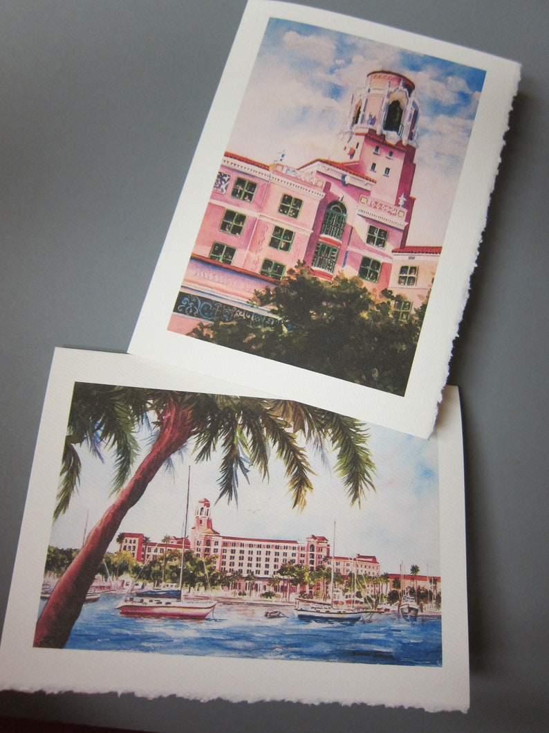 Historic, Vinoy Renaissance Resort 2 Note ART Cards, 5x7 watercolor print, St. Petersburg, Florida RTobaison Tampa Bay image 2