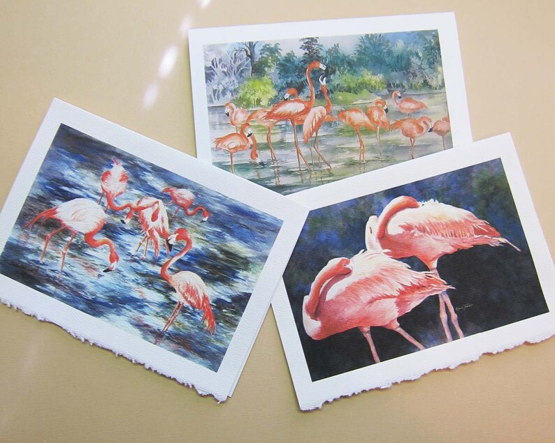 Flamingo flamingo art, watercolor prints, set of 3 Note Cards handmade RTobaison tropical birds image 2
