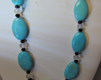 Lovely Turquoise Chunky Necklace 16 inch with Swarovski Crystals by watercolorsNmore