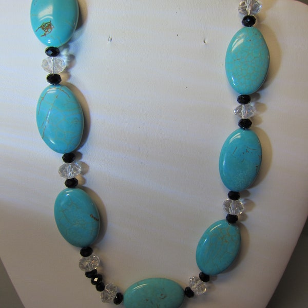 Lovely Turquoise Chunky Necklace 16 inch with Swarovski Crystals by watercolorsNmore