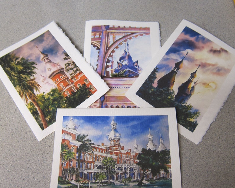 University of Tampa 4 cards Variety 5 x 7 Note cards or 8x10 print by RTobaison watercolorsNmore image 1