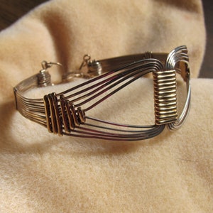 Grecian, Egyptian Bold statement .925 SS and 14K gold Filled wire wrap bracelet cuff bangle image 4