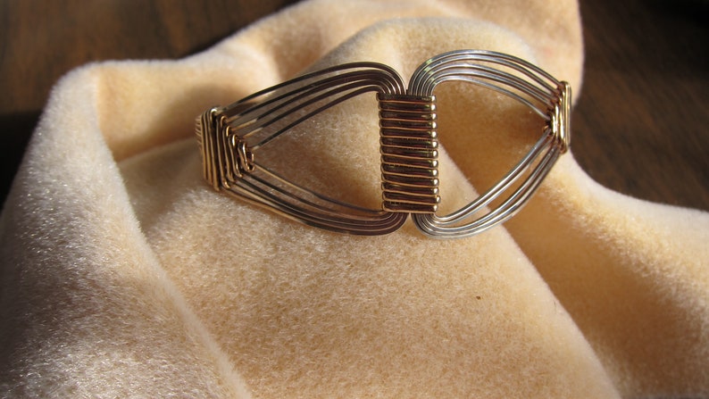 Grecian, Egyptian Bold statement .925 SS and 14K gold Filled wire wrap bracelet cuff bangle image 7