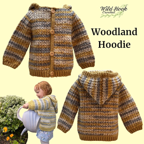 Child Hoodie Crochet pattern pdf digital download baby hoody jacket crochet pattern Woodland Hoodie cardigan instant download