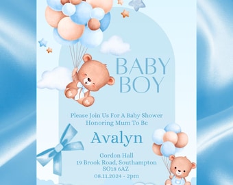 Digital Baby Shower Blue Invite Template, New Baby Boy, Editable, E-Invite, SmartPhone invitation, Email Invitation, Digital Announcement