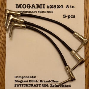 May include: Three black Mogami #2524 8-inch instrument cables with Switchcraft #226 connectors. The cables are new, but the connectors are refurbished.
