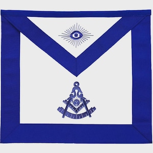 Masonic Original Lambskin Past Master Blue Lodge Apron - Royal Blue Grosgrain with Blue Hand Embroidery