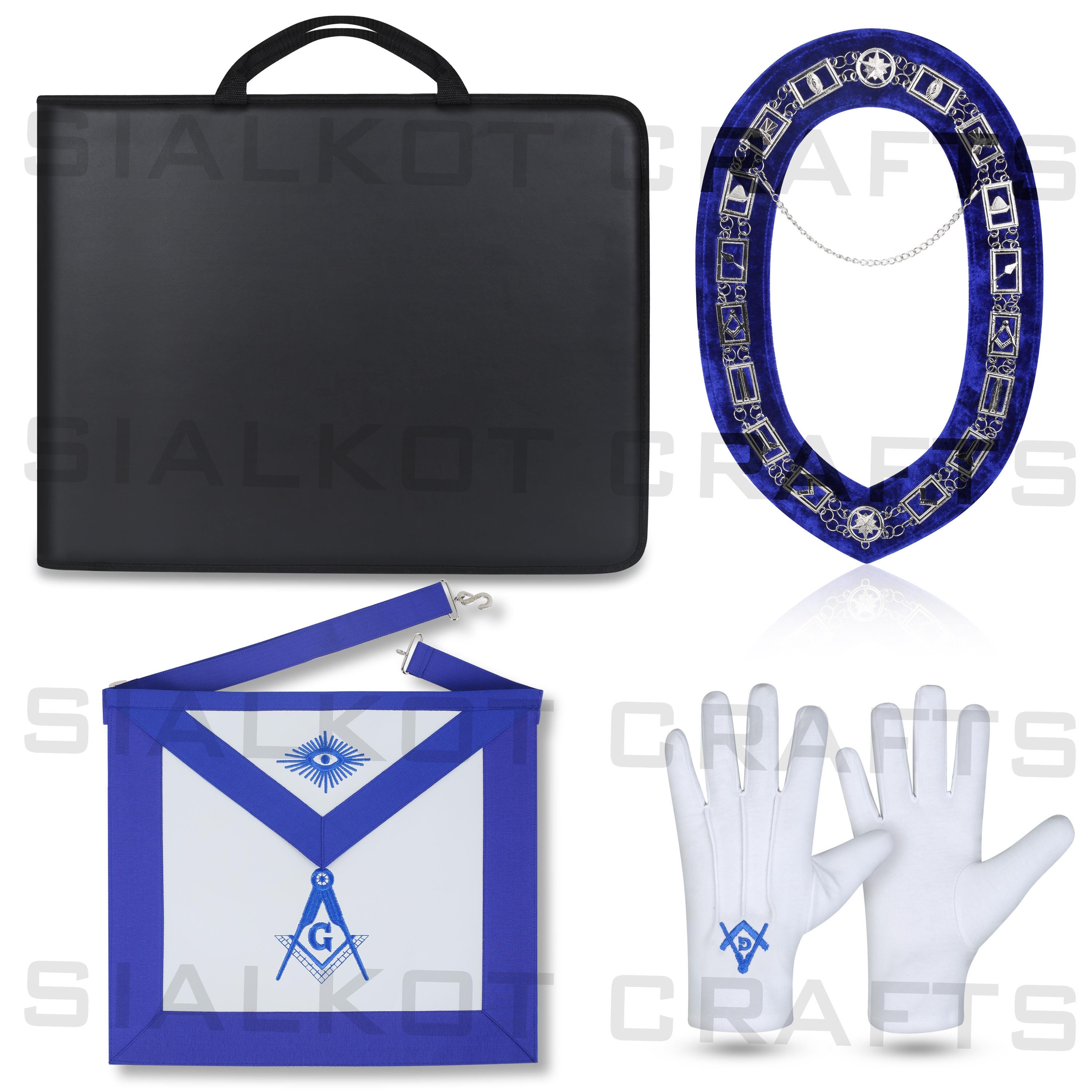 Masonic Regalia Blue Master Mason + Schürze + Halsband + Handschuhe + Koffer - Paket Paket