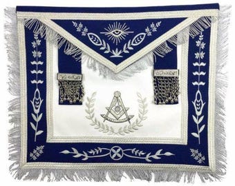 Masoński fartuch z jagnięcej skóry byłego mistrza: srebrny haft, Royal Blue Lodge