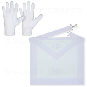 Genuine Lambskin Masonic Master Mason White Embroidered Apron With Embroidered Gloves (Premium Regalia For Freemasons)