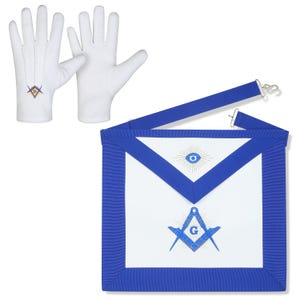Premium lamsvacht Masonic Blue Lodge Master Mason Radiant G geborduurd schort blauw lint met elegante geborduurde katoenen handschoenen handgemaakt