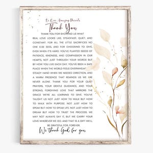 Carta de agradecimiento floral para padres, arte de pared imprimible, regalo de los niños, regalo imprimible de agradecimiento para padres, mensaje inspirador, decoración del hogar