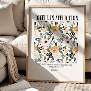 Romans 12:12 Bible Verse Wall Art, Be Joyful Faithful in Prayer Scripture Printable Poster, Christian Digital Print, Faith Home Decor