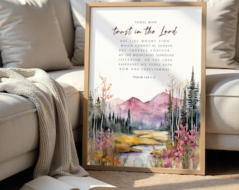 Psalm 125:2 Bible Verse Wall Art, Digital Print Christian Watercolor Poster, Scripture Printable, Religious Wall Art, Faith Home Decor