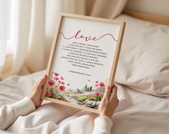 1 Corinthians 13 Love Bible Verse, Love Verse Wall Art, Printable Scripture, Verse For Couples, Wedding Gift Scripture, Instant Download